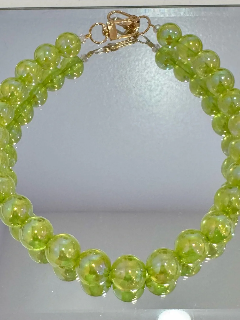 New Lime Green Beaded Bag Chain with Gold-Tone Clasp